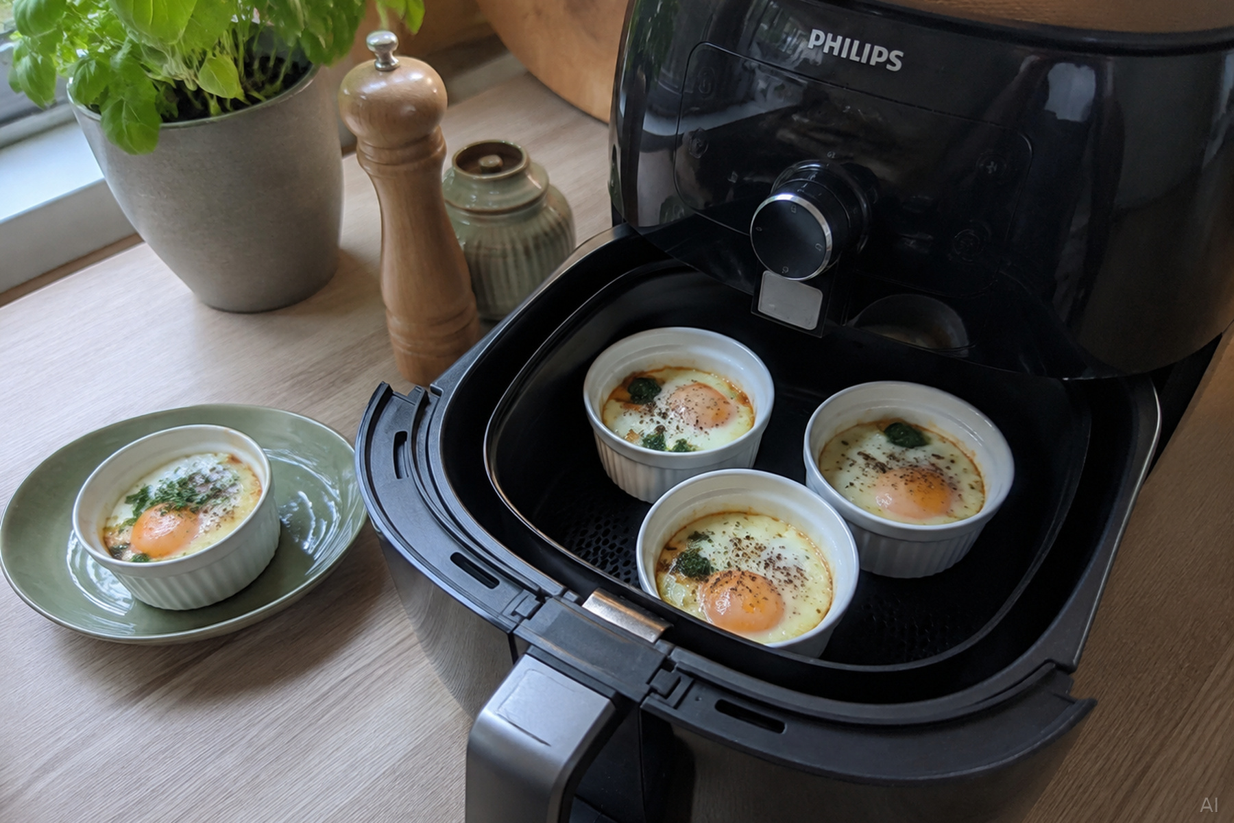Eier in Förmchen im Airfryer garen
