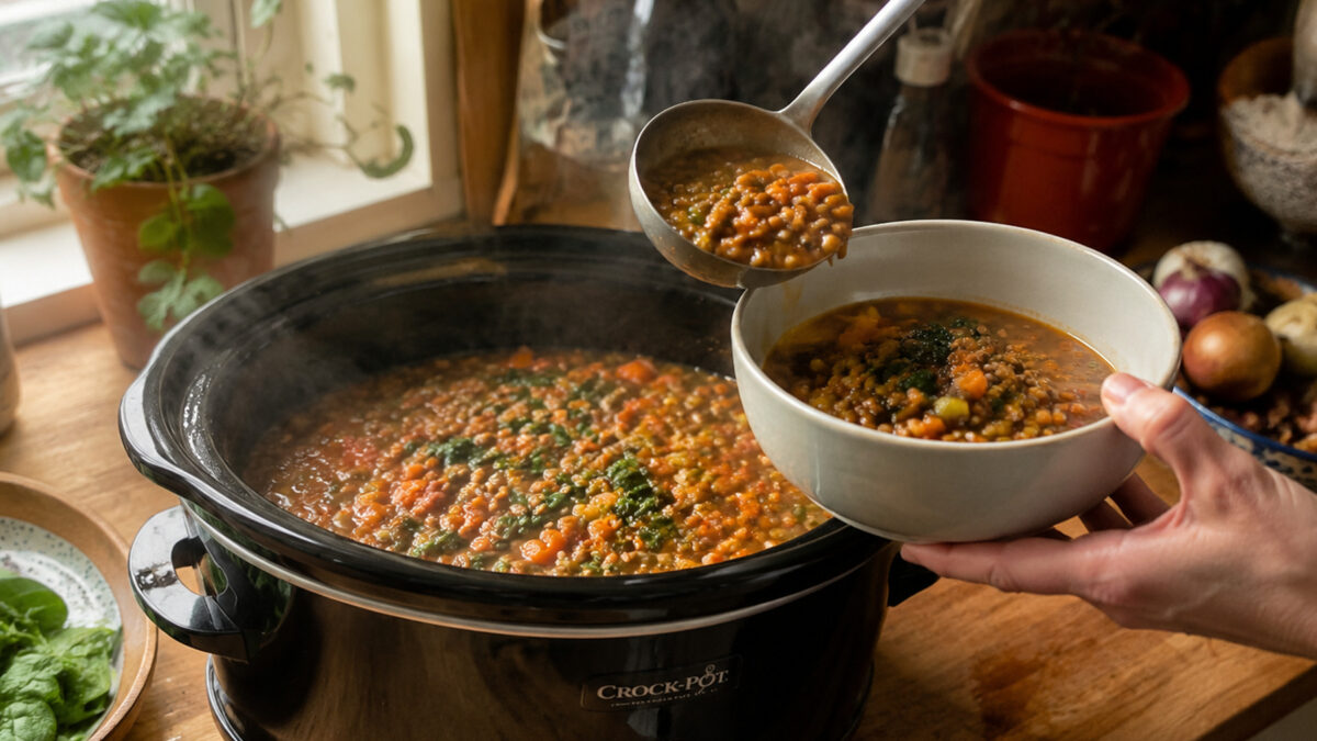 Vegetarischer Linseneintopf aus dem Slow Cooker