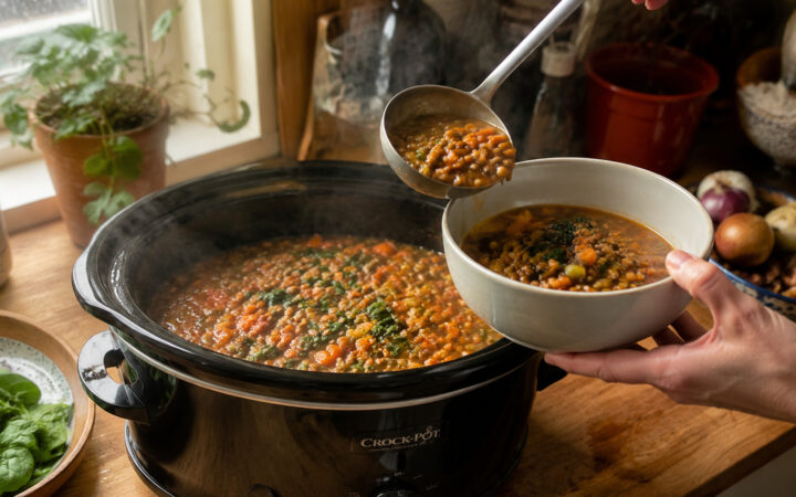 Vegetarischer Linseneintopf aus dem Slow Cooker