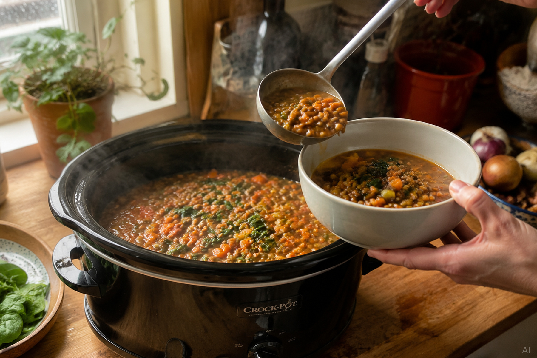 Vegetarischer Linseneintopf aus dem Slow Cooker